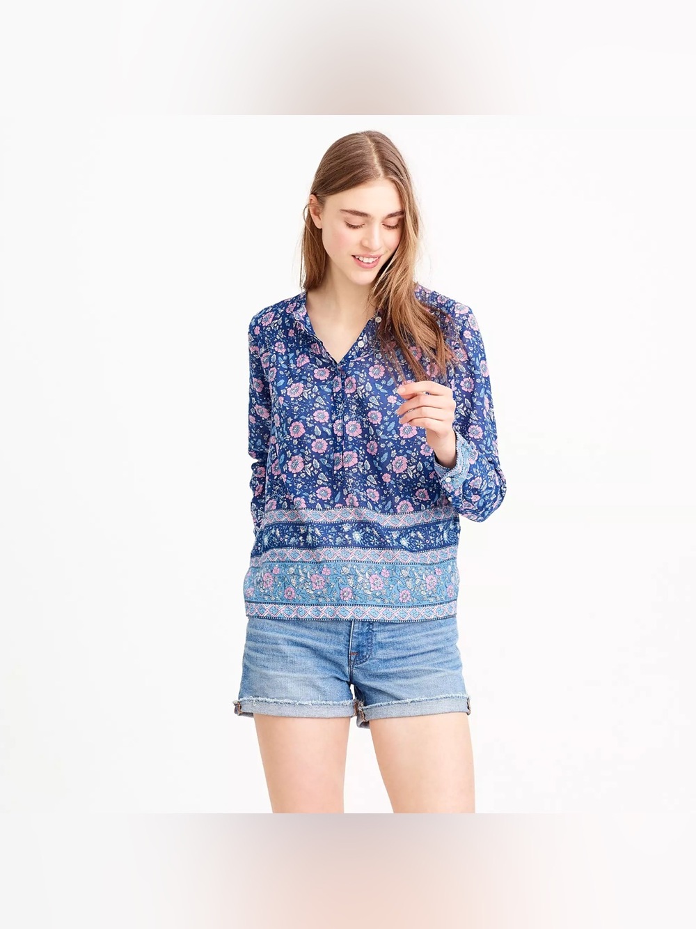 J.Crew Cotton Voile Popover in Floral Blue Multi - Size 0 - Picture 4 of 8